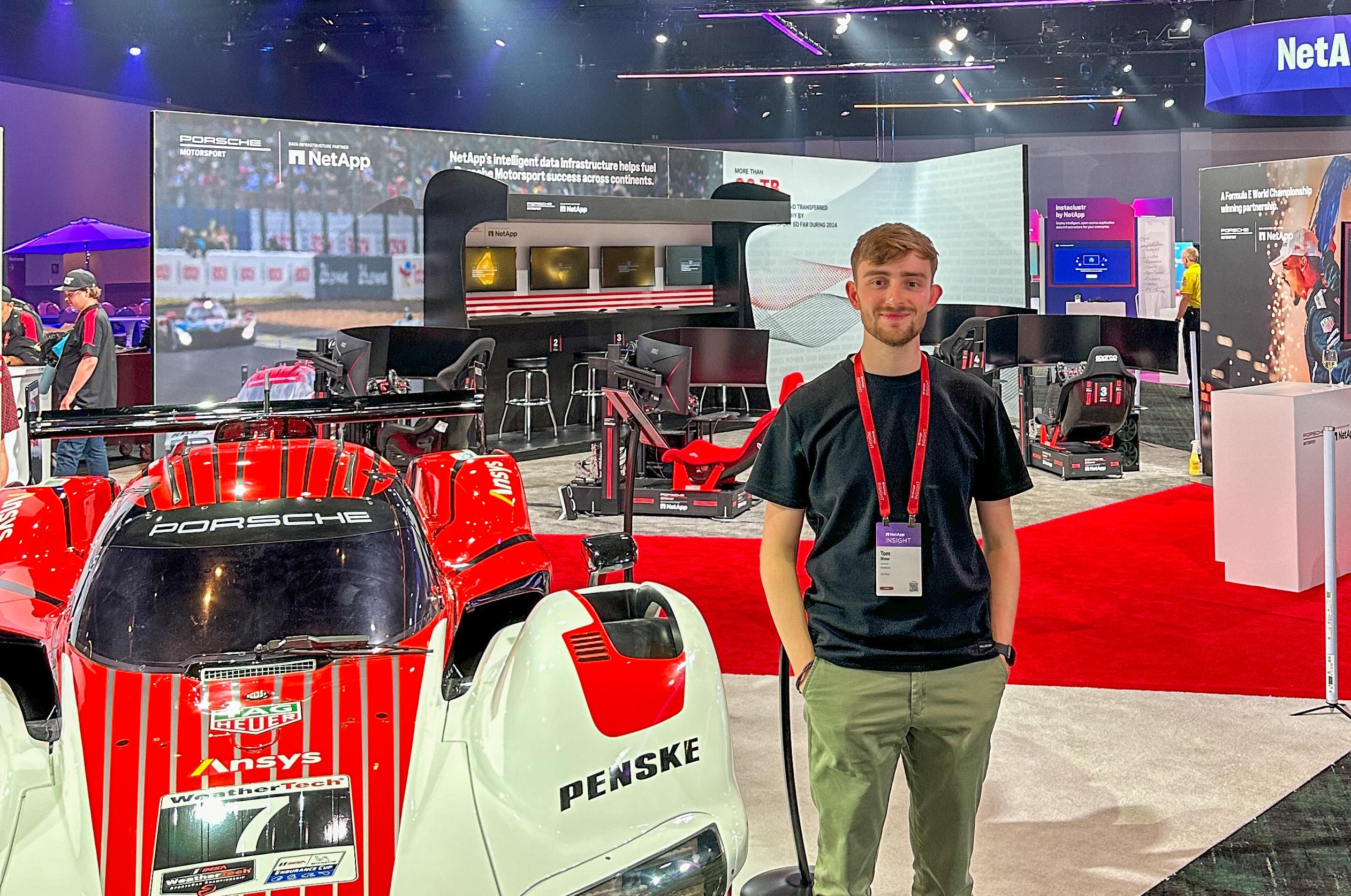 Tom Shaw at NetApp INSIGHT showcasing his Racing Pitwall project that he built for the Porsche Penske Motorsport activation